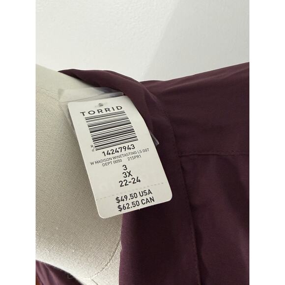 NEW Torrid Womens Size 3 3X Wine Tasting Button Up L/Sleeve Semi Sheer Shirt - Picture 2 of 2